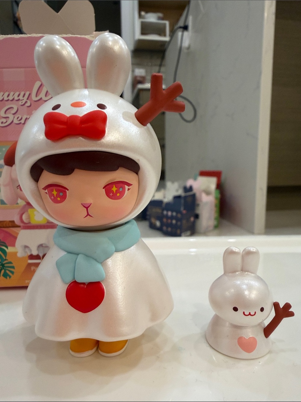 Bunny Love Series Pearl White Bunny Doll with Red Accents